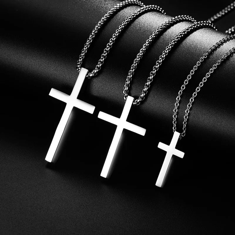 New Stainless Steel Cross Pendant Necklace for Men Jewelry Male Female Necklaces Chokers Silver Color - BritShade