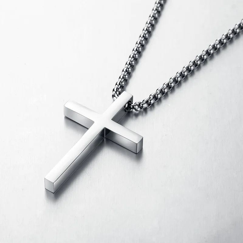 New Stainless Steel Cross Pendant Necklace for Men Jewelry Male Female Necklaces Chokers Silver Color - BritShade