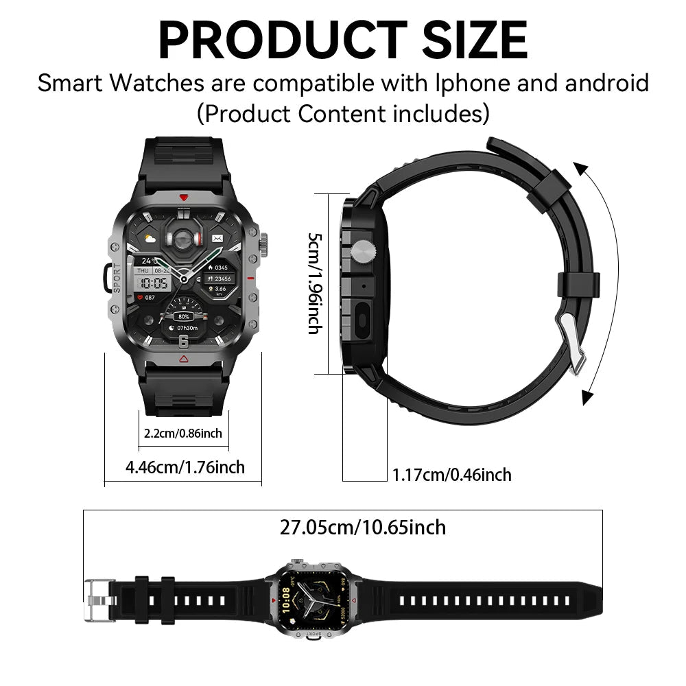 Outdoor Sports Smart Watch 2.01 inch HD Screen LED Flashlight Bluetooth Talking Smart Watch - BritShade