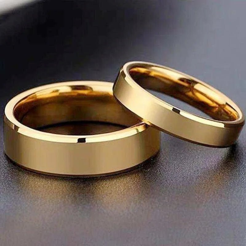 Plain Stainless Steel Couple Rings, Gold - BritShade