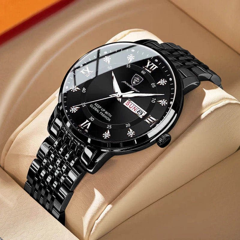POEDAGAR Luxury Men's Watch Stainless Steel Date Week Display Waterproof Luminous Quartz Wristwatch for Men - BritShade
