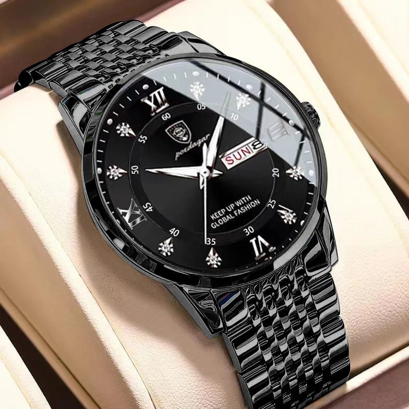 POEDAGAR Luxury Men's Watch Stainless Steel Date Week Display Waterproof Luminous Quartz Wristwatch for Men - BritShade
