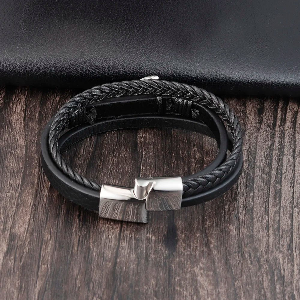 Punk anchor bracelets, genuine leather bracelets and bangles for men - BritShade