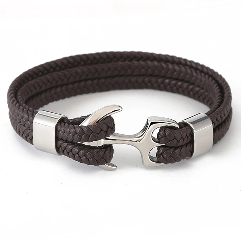 Punk anchor bracelets, genuine leather bracelets and bangles for men - BritShade