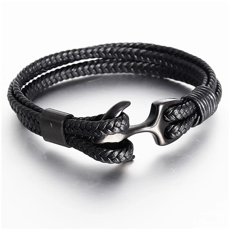Punk anchor bracelets, genuine leather bracelets and bangles for men - BritShade