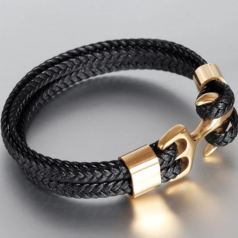 Punk anchor bracelets, genuine leather bracelets and bangles for men - BritShade