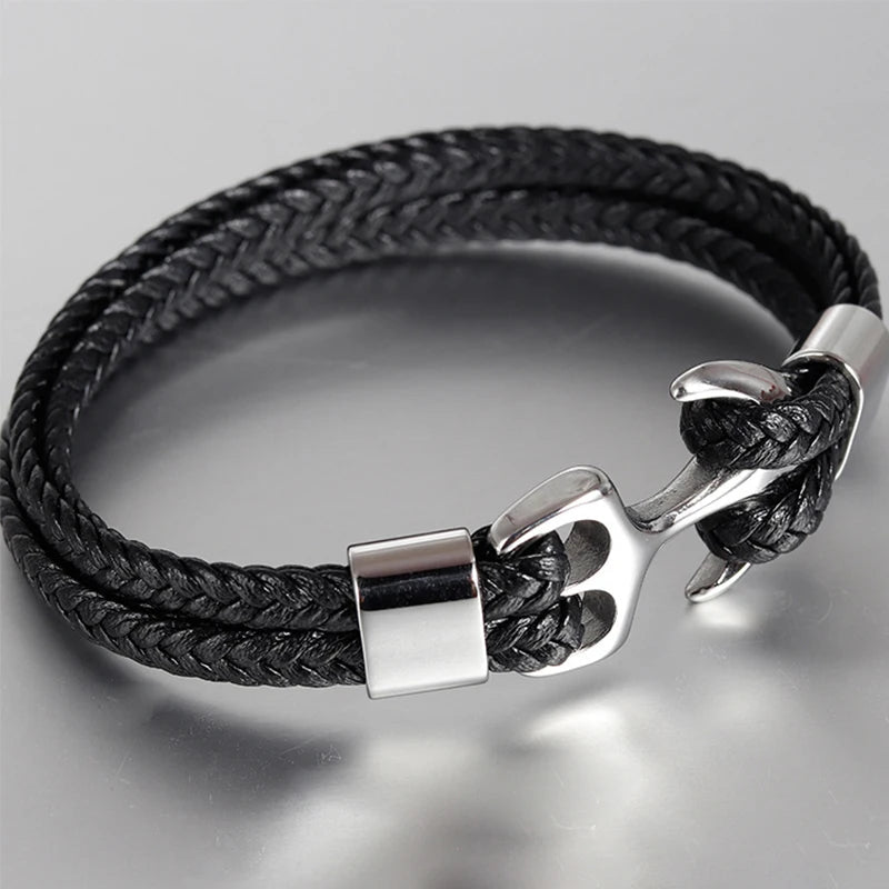 Punk anchor bracelets, genuine leather bracelets and bangles for men - BritShade