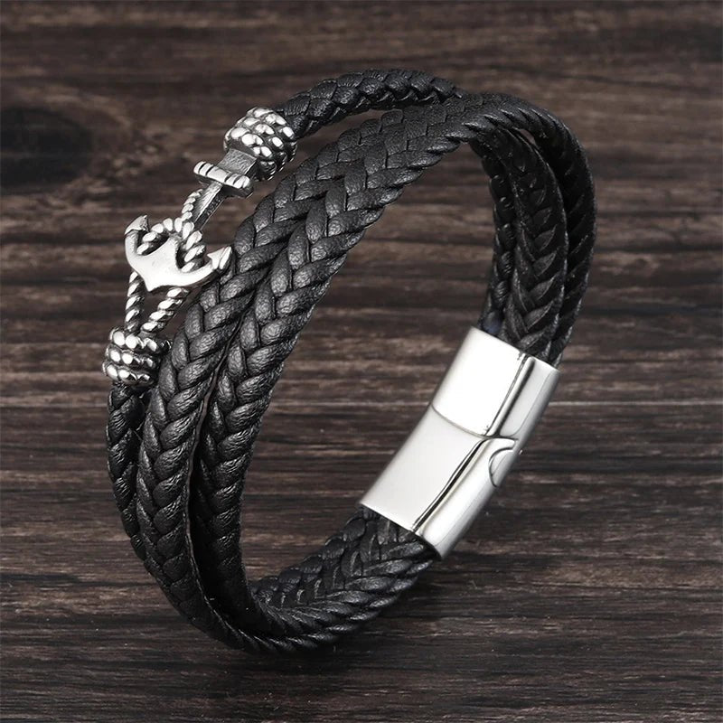 Punk anchor bracelets, genuine leather bracelets and bangles for men - BritShade