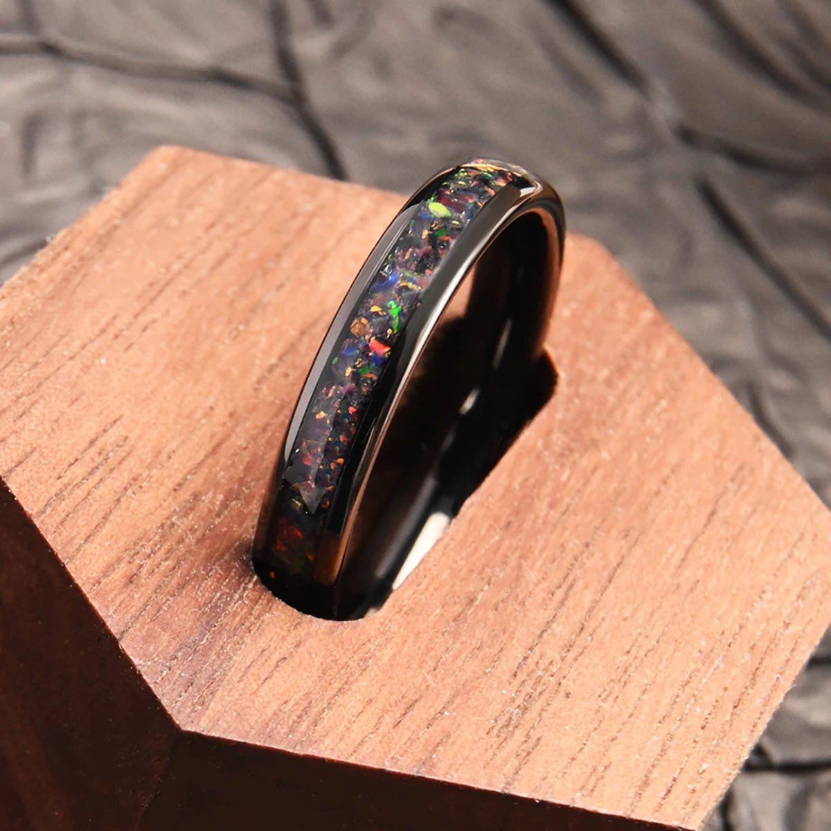 Red opal tungsten carbide ring for man - BritShade