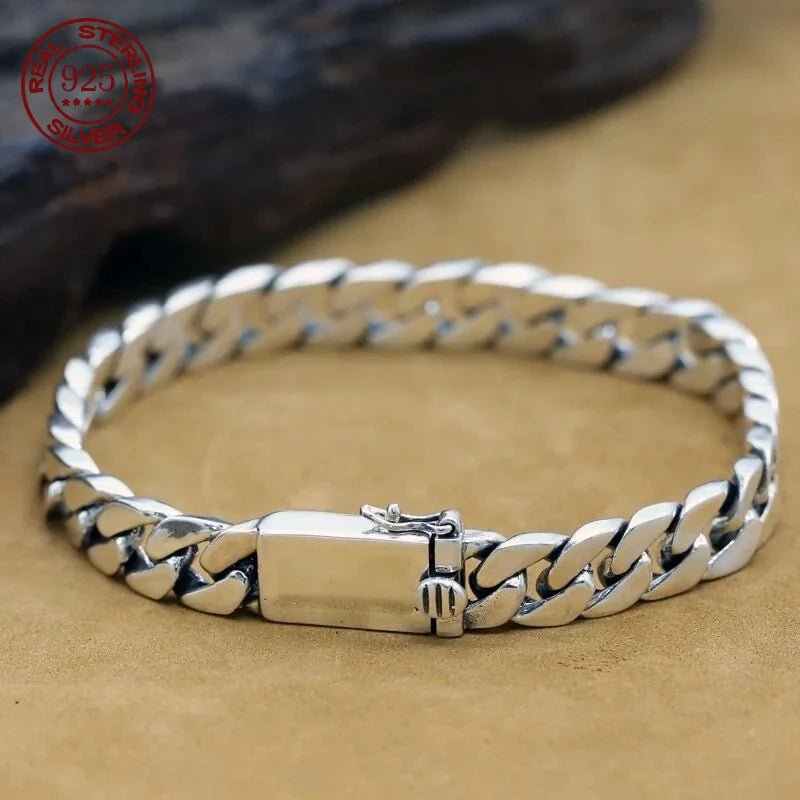 S925 silver bracelet 8mm punk S925 silver jewelry never fade - BritShade