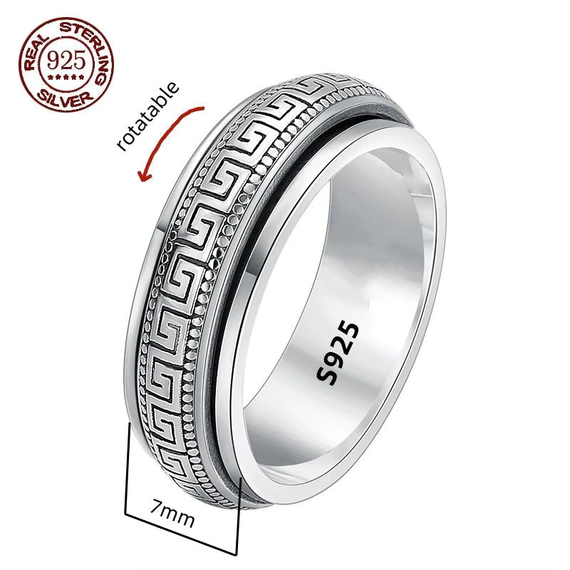 Silver patterned spinner ring for men and women - BritShade