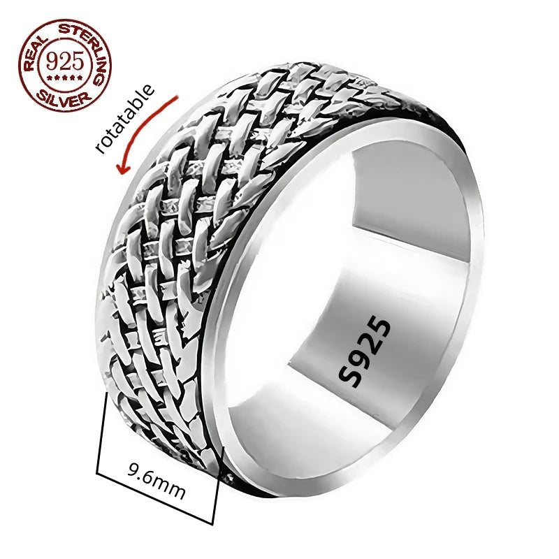 Silver patterned spinner ring for men and women - BritShade