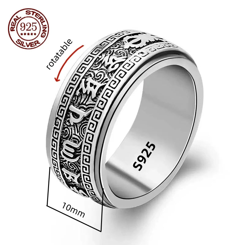 Silver patterned spinner ring for men and women - BritShade