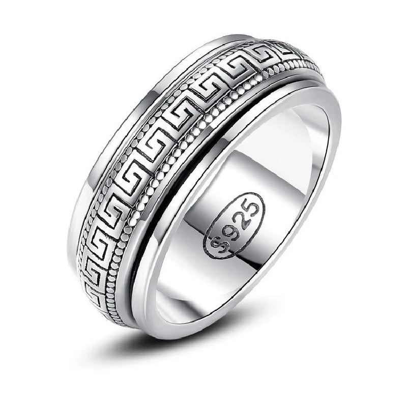 Silver patterned spinner ring for men and women - BritShade