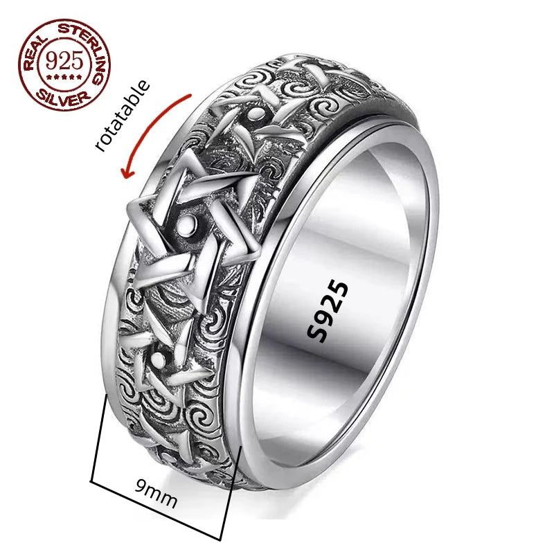 Silver patterned spinner ring for men and women - BritShade