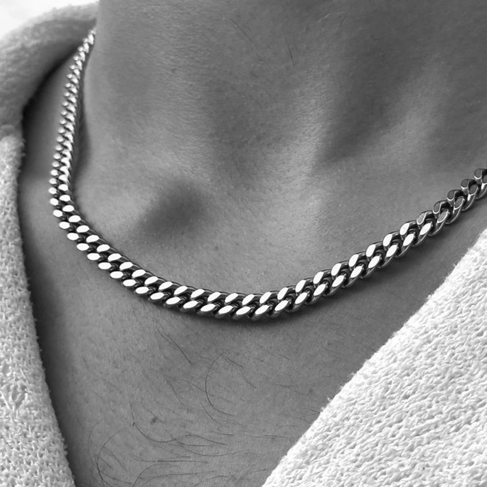 Thick Cuban Chain Necklaces for Men Women,Simple Miami Curb Links Collar,Waterproof Stainless Steel Unisex Chain - BritShade