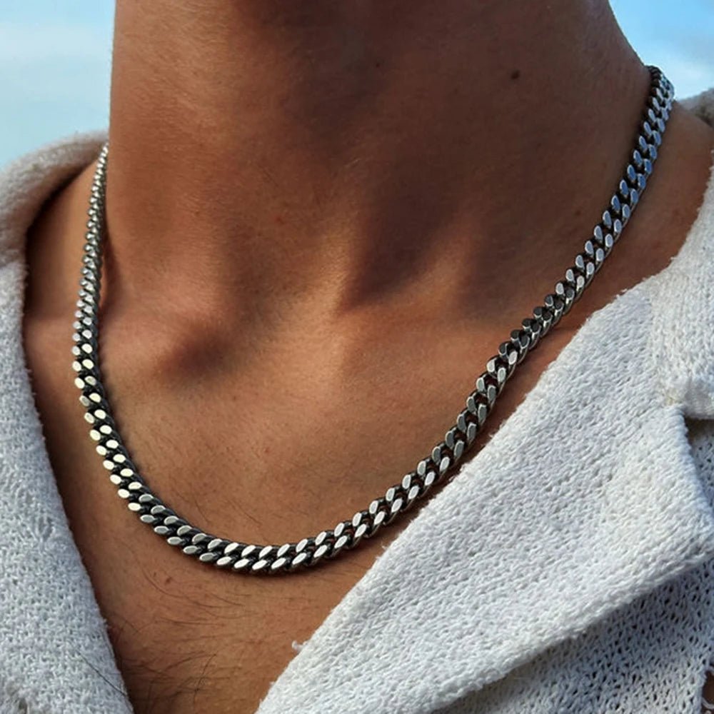 Thick Cuban Chain Necklaces for Men Women,Simple Miami Curb Links Collar,Waterproof Stainless Steel Unisex Chain - BritShade