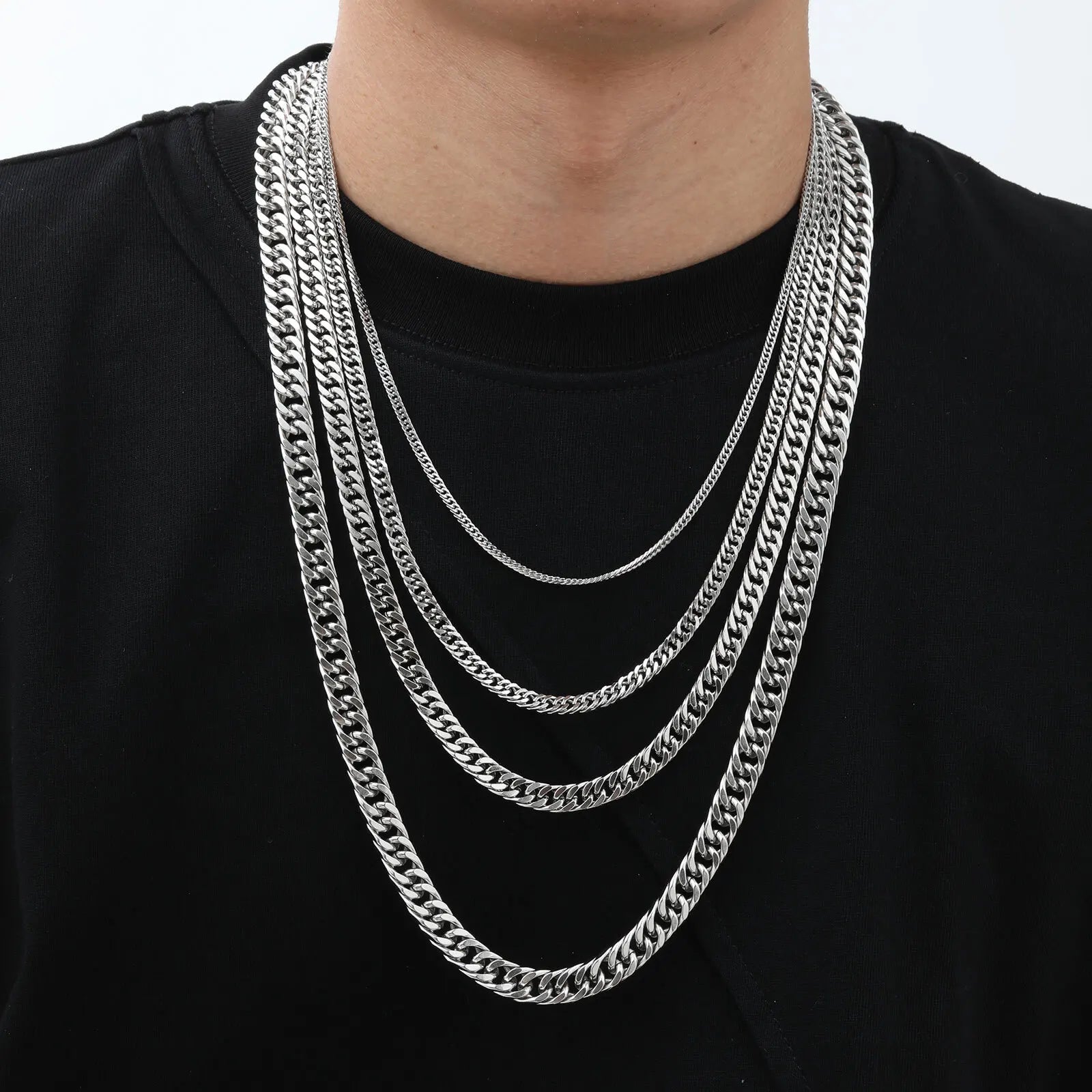 Thick Cuban Chain Necklaces for Men Women,Simple Miami Curb Links Collar,Waterproof Stainless Steel Unisex Chain - BritShade