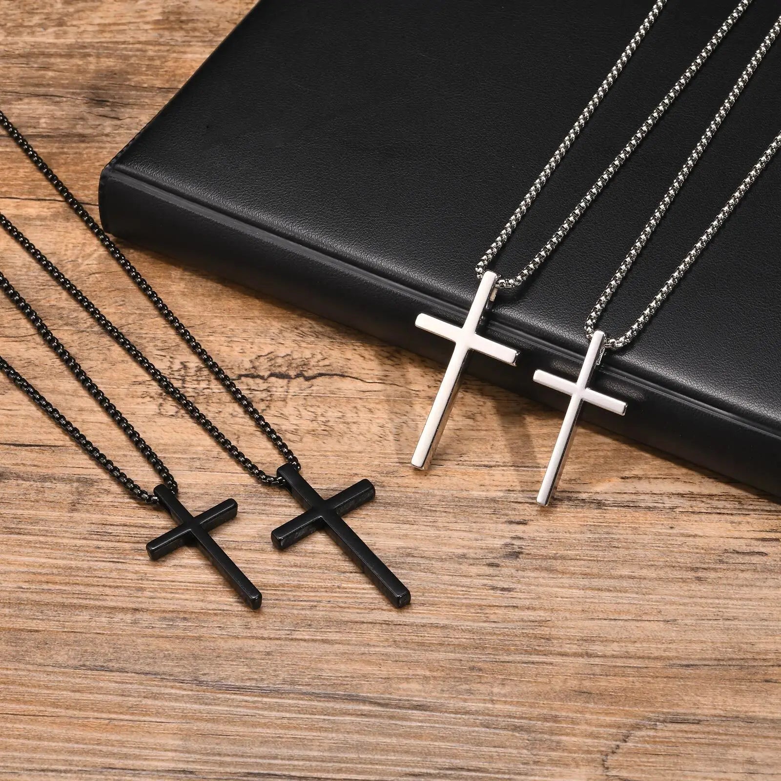 Unisex Box Chain Cross Necklaces, Men Women Stainless Steel Chain with - BritShade
