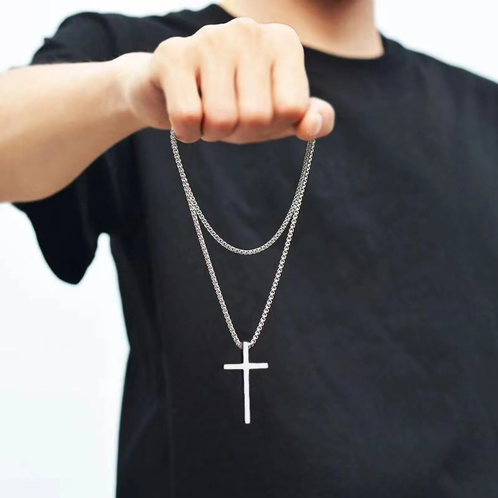 Unisex Box Chain Cross Necklaces, Men Women Stainless Steel Chain with - BritShade