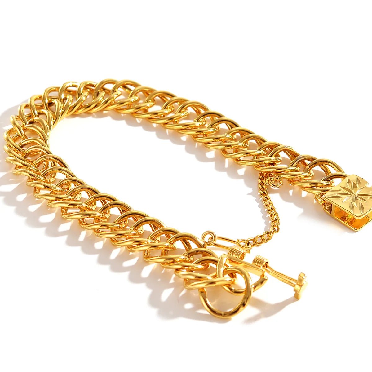 Unisex bracelet with wide clasp and heart - shaped star, 24K gold - BritShade