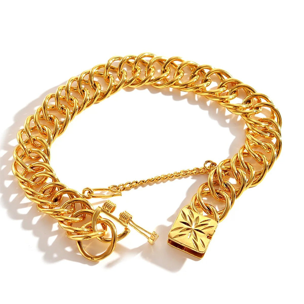 Unisex bracelet with wide clasp and heart - shaped star, 24K gold - BritShade