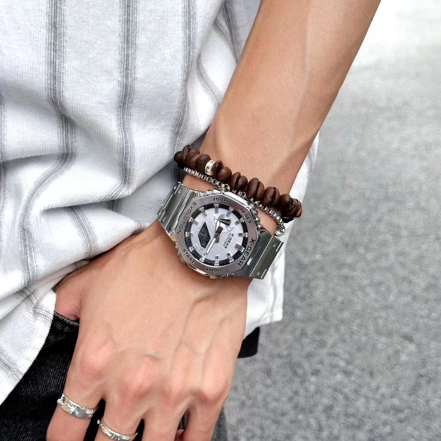 Unisex Dual Display Full Function LED Alloy Big Steel Strap Electronic Digital Sports Watch - BritShade