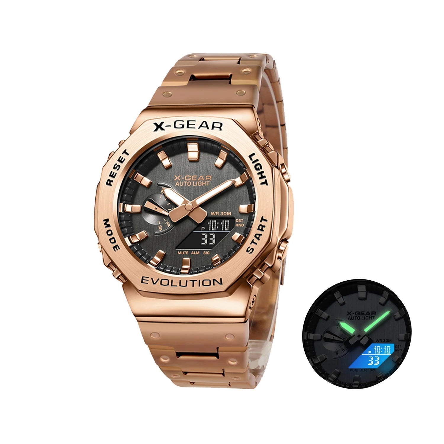 Unisex Dual Display Full Function LED Alloy Big Steel Strap Electronic Digital Sports Watch - BritShade