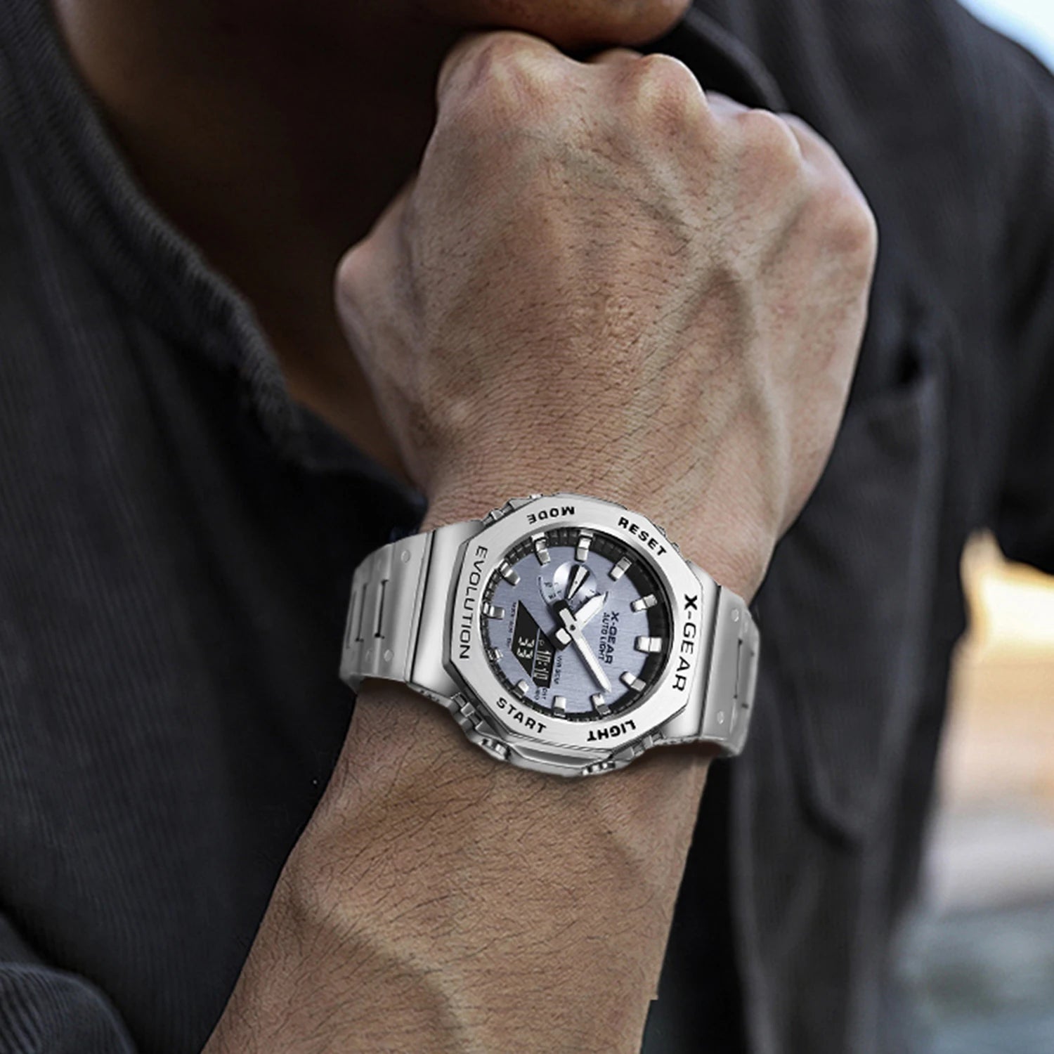 Unisex Dual Display Full Function LED Alloy Big Steel Strap Electronic Digital Sports Watch - BritShade