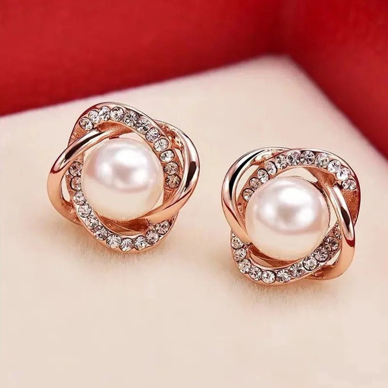 Upscale 14k Gold Jewelry Real Gold Earrings Zircon Pearl Twist Luxury Stud Earrings for Women Brincos Pendientes Bijoux - BritShade