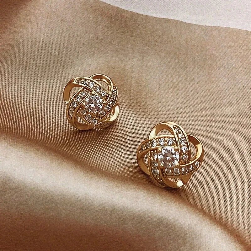 Upscale 14k Gold Jewelry Real Gold Earrings Zircon Pearl Twist Luxury Stud Earrings for Women Brincos Pendientes Bijoux - BritShade