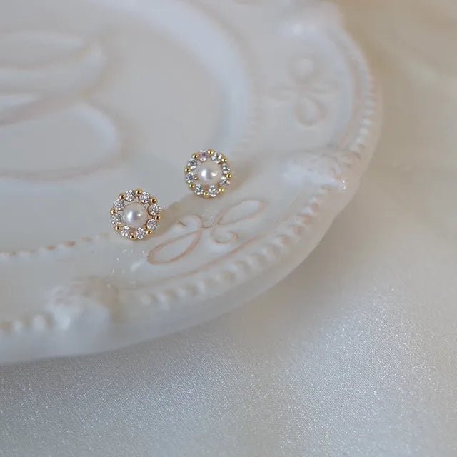 Upscale 14k Gold Jewelry Real Gold Earrings Zircon Pearl Twist Luxury Stud Earrings for Women Brincos Pendientes Bijoux - BritShade