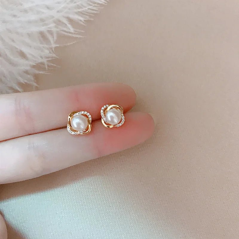 Upscale 14k Gold Jewelry Real Gold Earrings Zircon Pearl Twist Luxury Stud Earrings for Women Brincos Pendientes Bijoux - BritShade