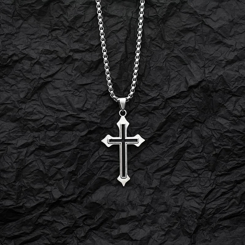 Vintage Gothic Hollow Cross Pendant Necklace – Silver Street Style Jewelry - BritShade