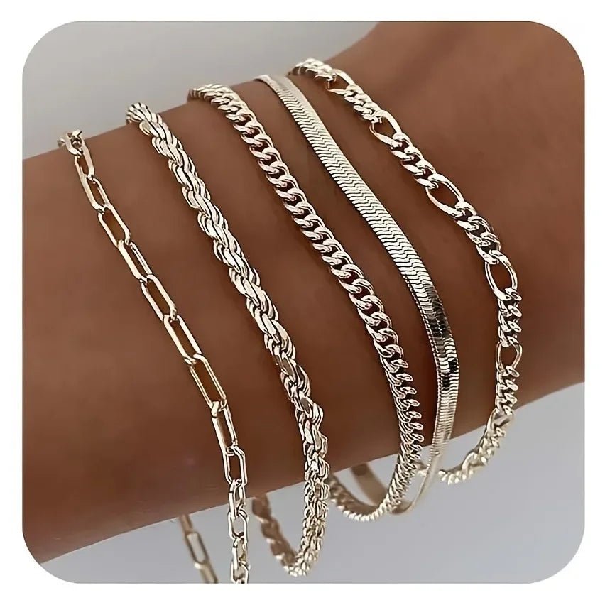 Vintage Punk Style Women Bracelet Set, Gold Plated Silver Bracelet - BritShade