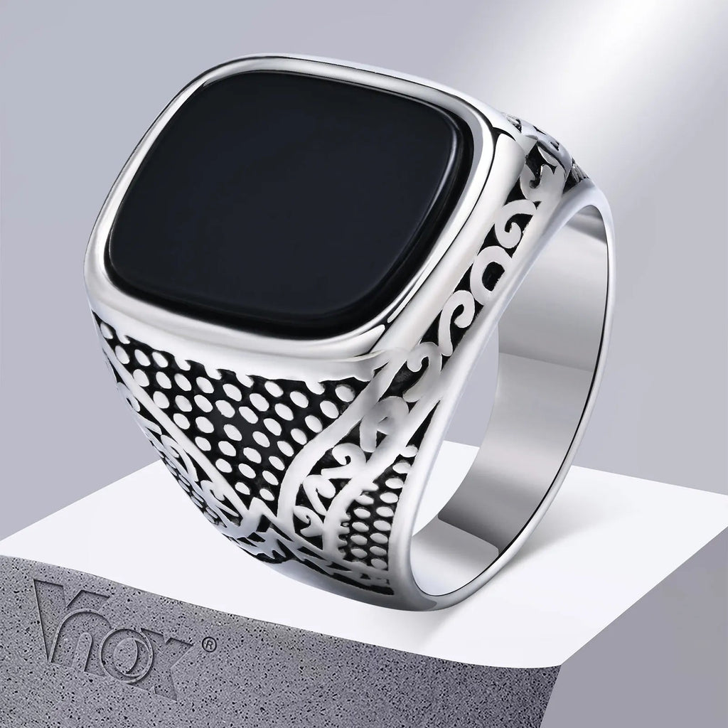 Vnox Rock Punk Onyx Ring – Solid Stainless Steel Signet Ring for Men, Stylish Fashion Jewelry Gift - BritShade
