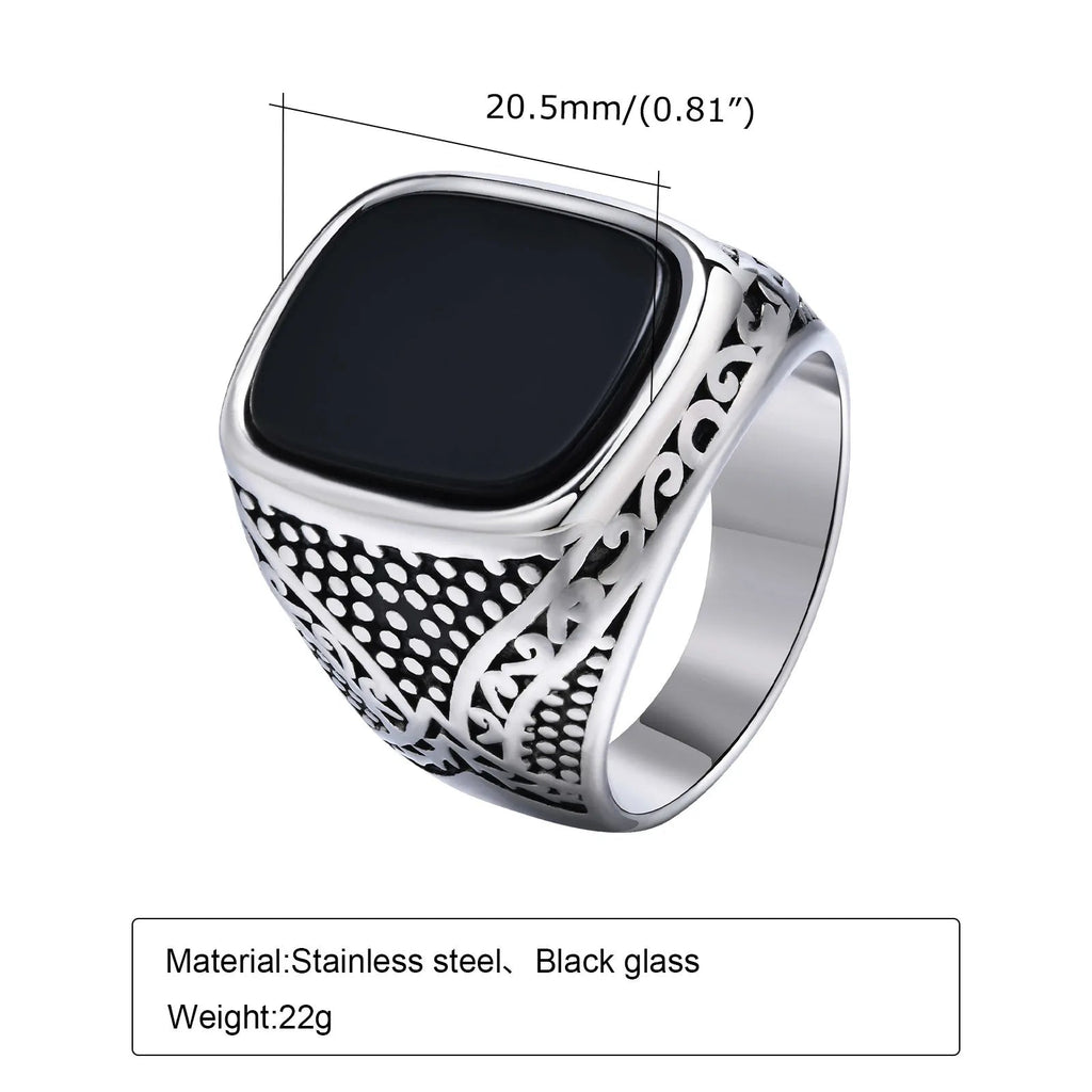 Vnox Rock Punk Onyx Ring – Solid Stainless Steel Signet Ring for Men, Stylish Fashion Jewelry Gift - BritShade