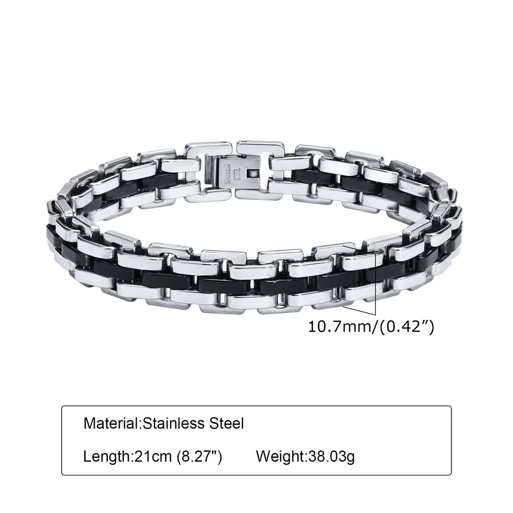 Vnox Stylish Strap Chain Bracelet – Masculino, 10.7mm Wide Stainless Steel - BritShade
