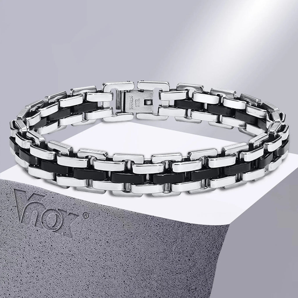 Vnox Stylish Strap Chain Bracelet – Masculino, 10.7mm Wide Stainless Steel - BritShade